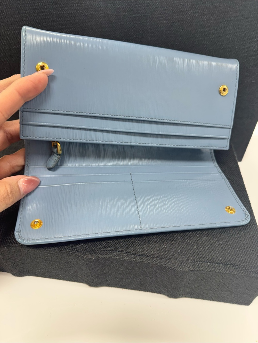 Prada Powder Blue Saffiano Leather Continental Wallet with Gold Logo - Picture 12 of 13